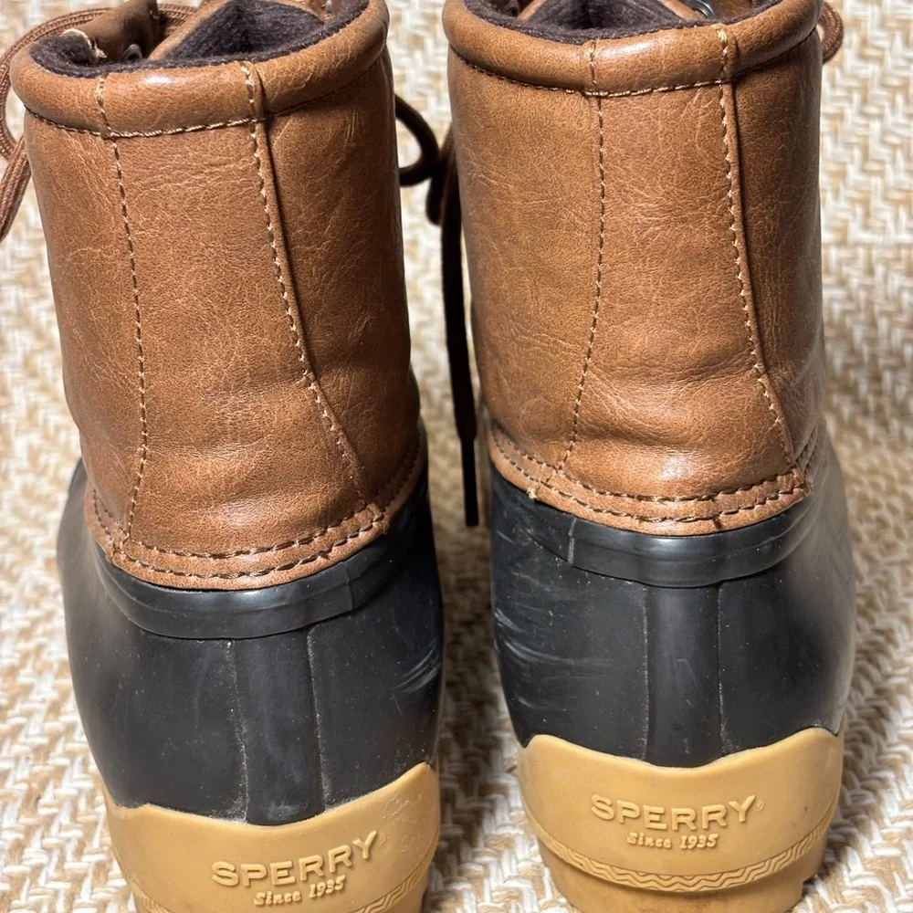Womens 4 Sperry Port Duck Boots Brown Waterproof Rubber Sole Lace Up EU36!